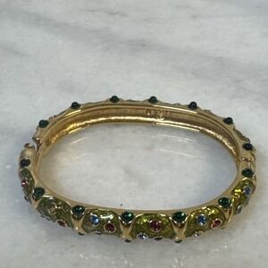 Vtg Swarovski Crystal Rhinestone Hinged Christmas Holiday Bangle Bracelet Swan